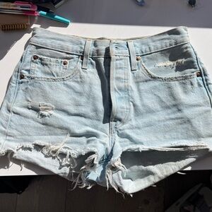 Levi's Light Blue Ripped Jean 501 Shorts